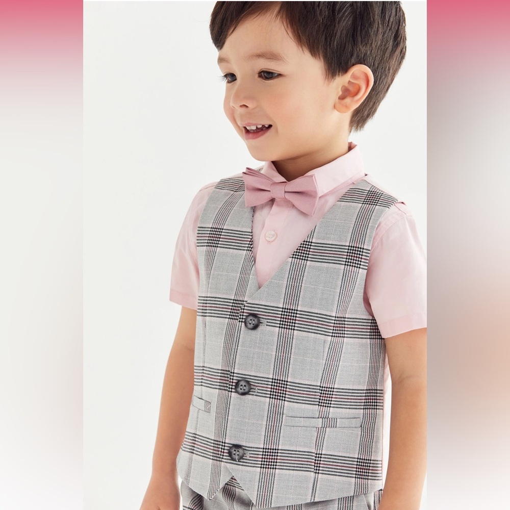 Grey Check Waistcoat and Pink Shirt Set Toddler 1.5T-2 T - Picture 3 of 13